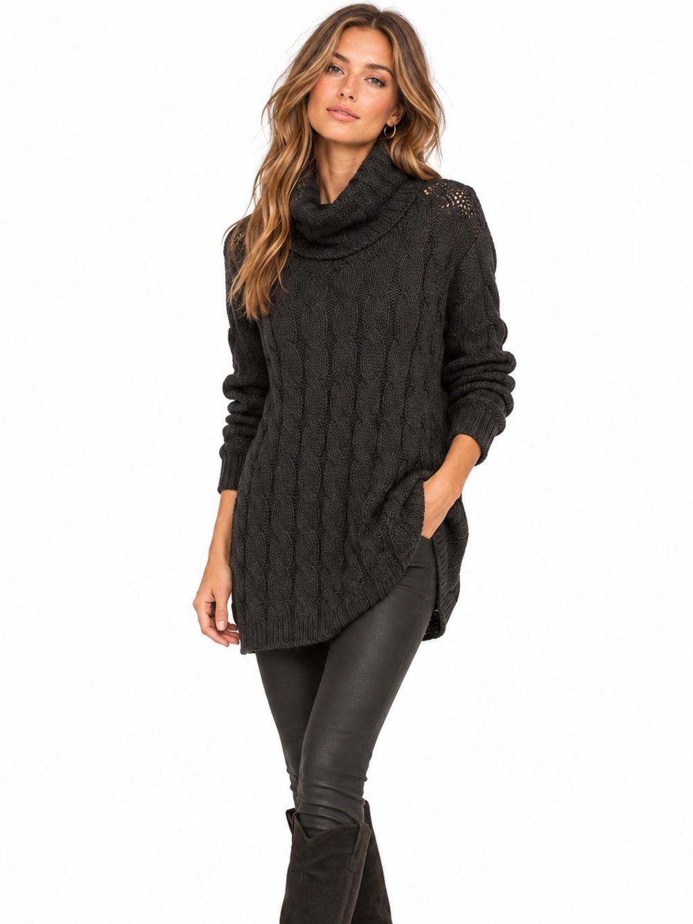 Emerson Fry Cable Knit Wool Turtleneck Sweater Tunic